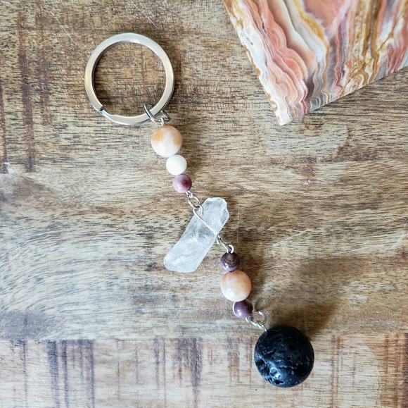 Quartz Crystal + Lava Rock Keychain - Picture 3 of 6